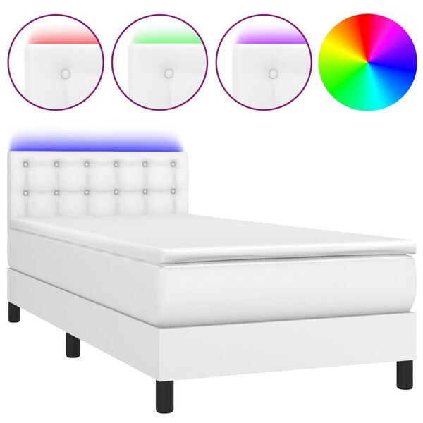 vidaXL Cama box spring c/ colch&atilde;o/LED 90x190cm couro artificial branco