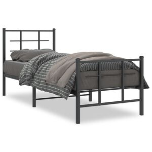 vidaXL Estrutura de cama com cabeceira e p&eacute;s 75x190 cm metal preto