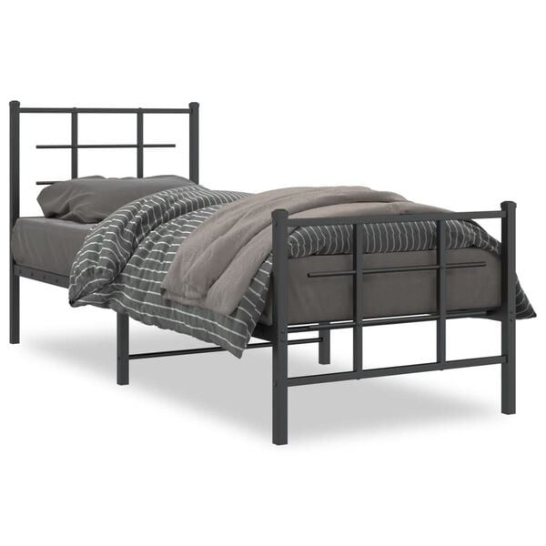 vidaXL Estrutura de cama com cabeceira e p&eacute;s 75x190 cm metal preto