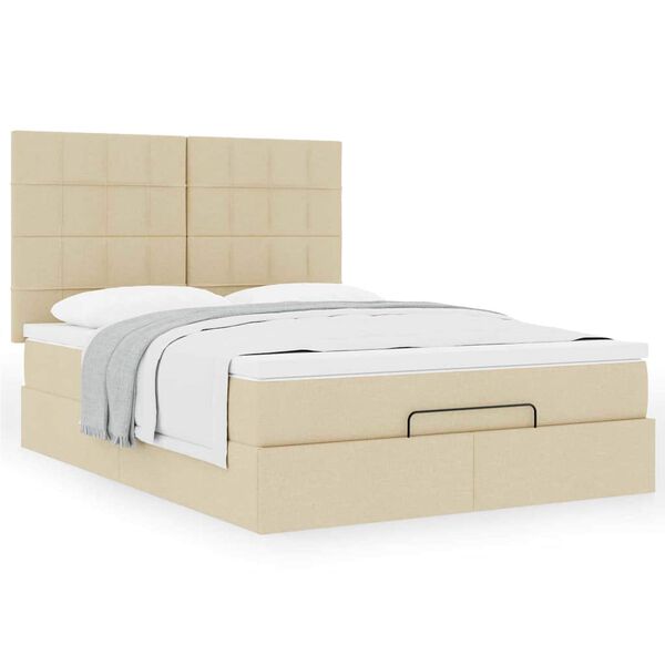 vidaXL Estrutura de cama otomana com colch&atilde;o tecido creme 140x200cm