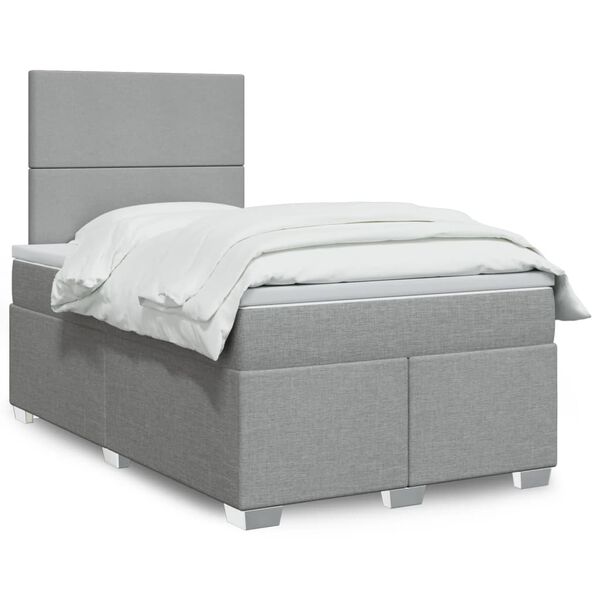 vidaXL Cama boxspring com colch&atilde;o 120x190 cm tecido cinzento-claro