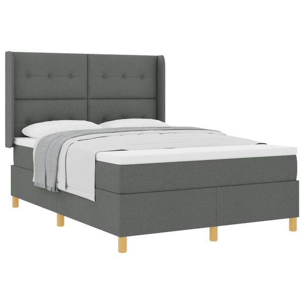 vidaXL Cama Box com colch&atilde;o Cinza Escuro 140 x 200 cm tecido