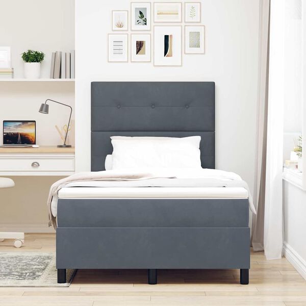 vidaXL Cama Box com colch&atilde;o Cinza Escuro 120 x 190 cm Veludo