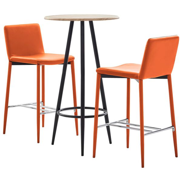 vidaXL 3 pcs conjunto de bar couro artificial laranja
