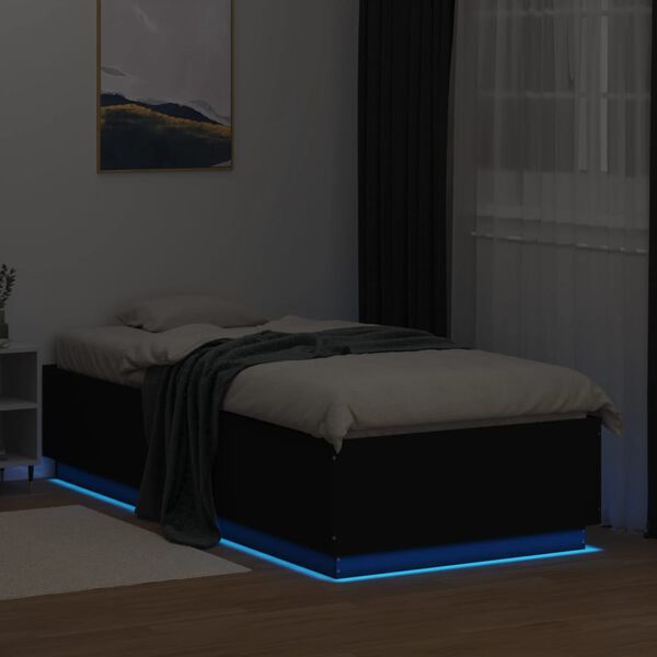 vidaXL Estrutura cama c/ luzes LED 100x200 cm derivados madeira preto