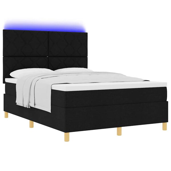 vidaXL Cama Box Spring LED com colch&atilde;o Preto 140 x 190 cm tecido