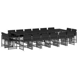 vidaXL 17 pcs conjunto de jantar p/ jardim c/ almofad&otilde;es vime PE preto