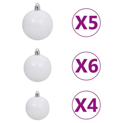 vidaXL Árvore de Natal pré-iluminada fina com bolas 210 cm branco