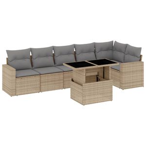 vidaXL 7 pcs conjunto de sof&aacute;s p/ jardim com almofad&otilde;es vime PE bege