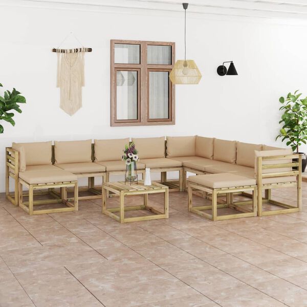 vidaXL 11pcs conjunto lounge de jardim com almofad&otilde;es pinho impregnado