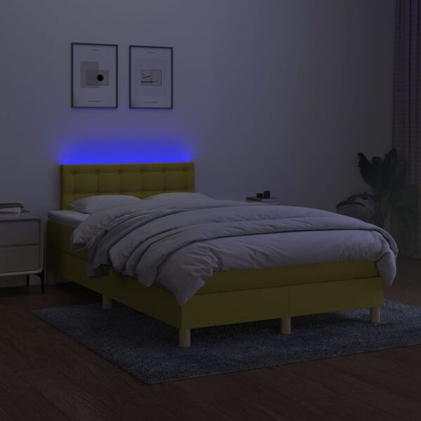 vidaXL Cama box spring c/ colch&atilde;o e LED 120x200 cm tecido verde