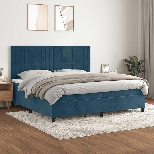 vidaXL Cama com molas/colch&atilde;o 200x200 cm veludo azul-escuro