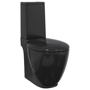 vidaXL Sanita WC redonda cer&acirc;mica c/ descarga &aacute;gua inferior preto
