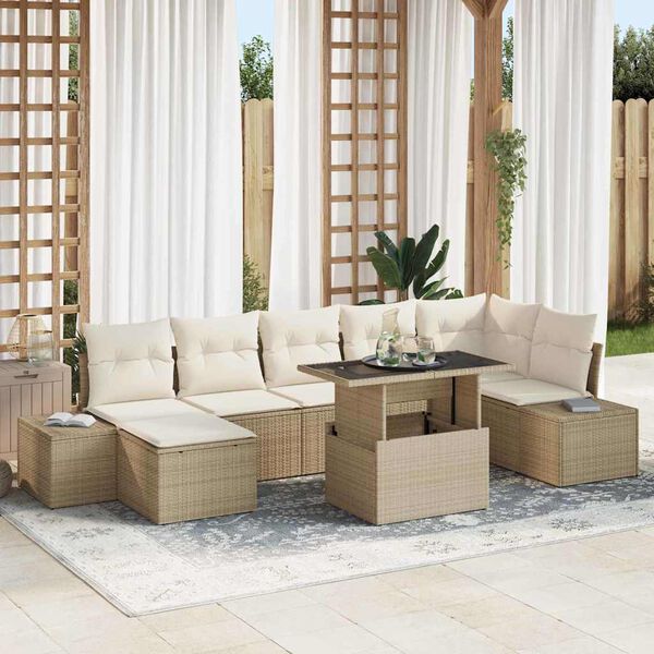 vidaXL Conjunto de Sof&aacute; de Jardim com almofada 8 pcs bege e creme