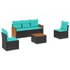 vidaXL Conjunto de sof&aacute; de jardim com 6 pe&ccedil;as e almofadas em rattan sint&eacute;tico preto