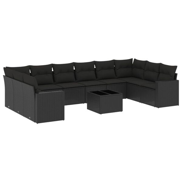 vidaXL 11 pcs conjunto sof&aacute;s de jardim c/ almofad&otilde;es vime PE preto