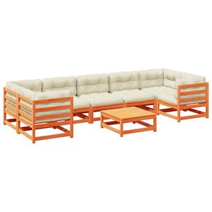 vidaXL 8pcs conj. sof&aacute;s jardim c/ almofad&otilde;es pinho maci&ccedil;o castanho mel
