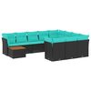 vidaXL 11 pcs conjunto sof&aacute;s de jardim c/ almofad&otilde;es vime PE preto