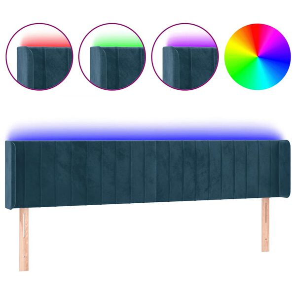 vidaXL Cabeceira cama c/ luzes LED veludo 203x16x78/88 cm azul-escuro