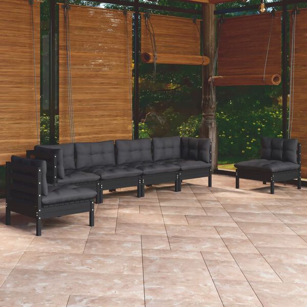 vidaXL 7 pcs conjunto lounge jardim c/ almofad&otilde;es pinho maci&ccedil;o