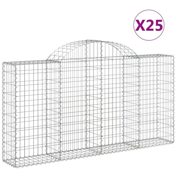 vidaXL Cestos gabião arqueados 25 pcs 200x30x100/120 ferro galvanizado