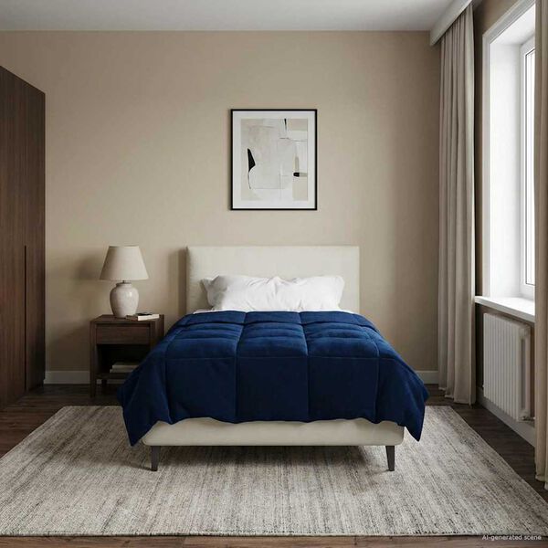 vidaXL Edredom de Ver&atilde;o Simples Azul Escuro 135 x 200 cm Microfibra