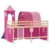 vidaXL Cama alta para crian&ccedil;a com torre 90x200 cm pinho maci&ccedil;o rosa