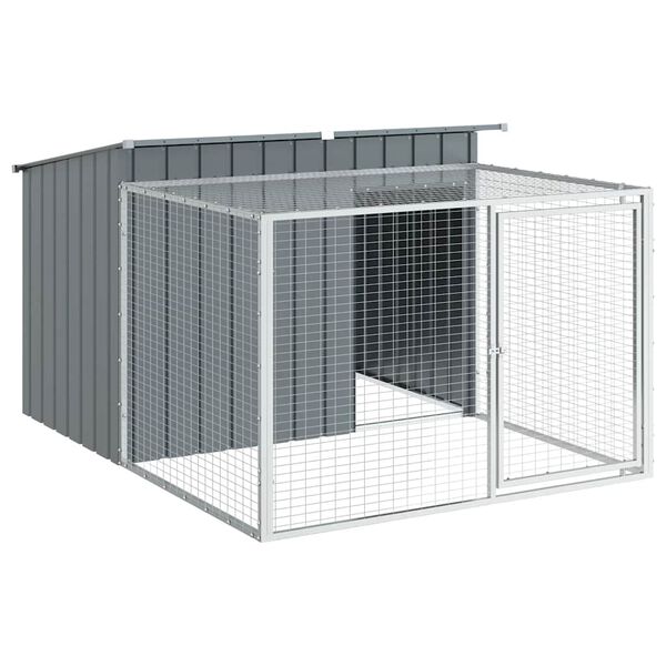 vidaXL Casota para c&atilde;es com corredor antracite 153x194x110 cm a&ccedil;o galvanizado