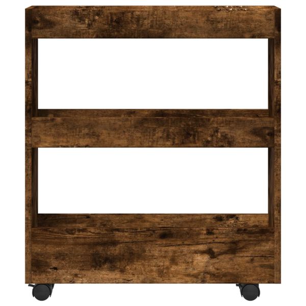 vidaXL Tr&oacute;lei arruma&ccedil;&atilde;o estreito 3prat. deriv. madeira carvalho fumado