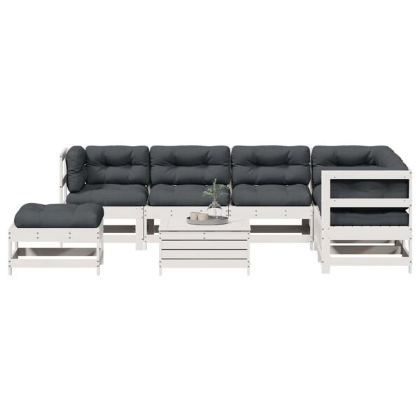 vidaXL 8 pcs conj. lounge de jardim c/ almofad&otilde;es pinho maci&ccedil;o branco