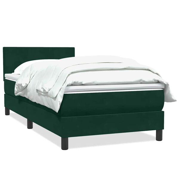 vidaXL Cama com molas/colch&atilde;o 100x220 cm veludo verde-escuro