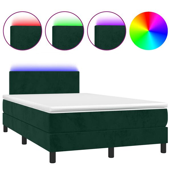 vidaXL Cama box spring c/ colch&atilde;o/LED 120x200 cm veludo verde-escuro