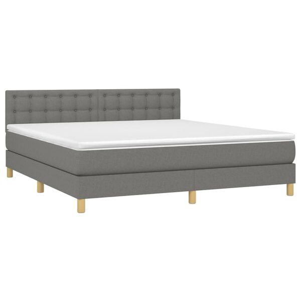 vidaXL Cama box spring c/ colch&atilde;o e LED 160x200 cm tecido cinza-escuro