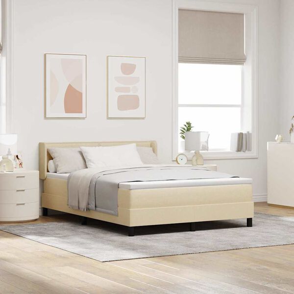 vidaXL Cama Box com colch&atilde;o com cabeceira Creme 190 x 140 cm Poli&eacute;ster