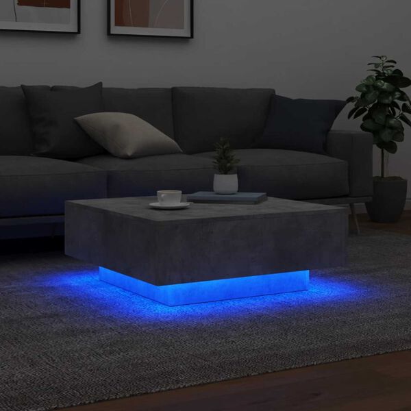vidaXL Mesa de centro com luzes LED 80x80x31 cm cinzento cimento