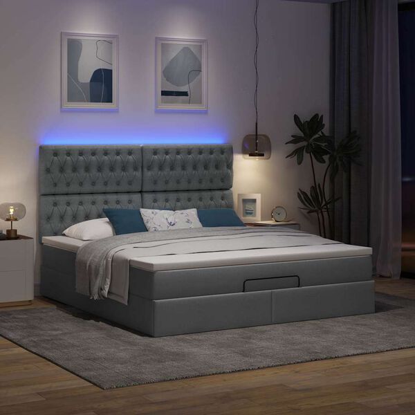 vidaXL Estrutura de cama otomana com colch&atilde;o 180x200cm cinzento escuro