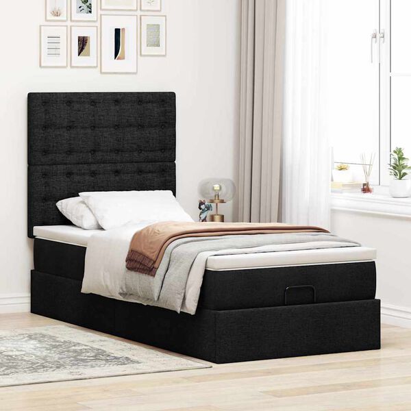 vidaXL Cama otomana com colch&atilde;o 90x200 cm tecido preto