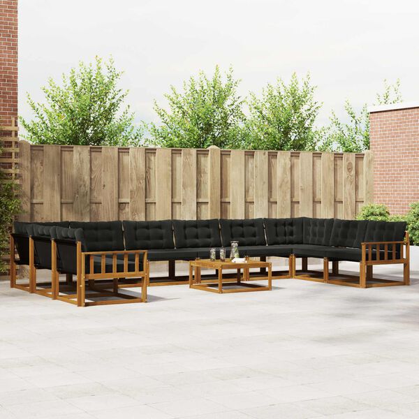 vidaXL Conjunto de Sof&aacute;s para Exterior 11 pcs Natural e Preto
