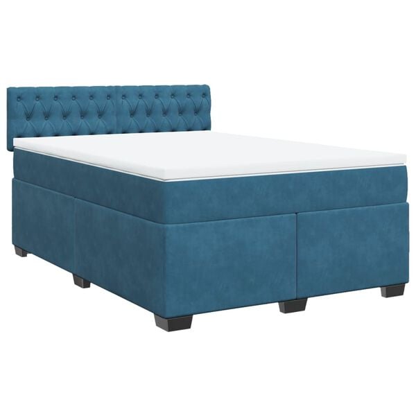 vidaXL Cama com molas/colch&atilde;o 140x190 cm veludo azul-escuro