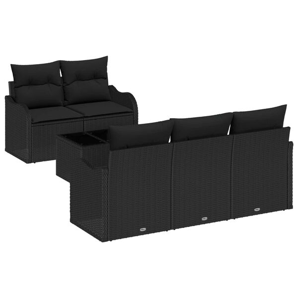 vidaXL Conjunto de Sof&aacute; de Jardim 6 pcs Preto Rattan e A&ccedil;o e Vidro
