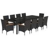 vidaXL 11 pcs conjunto jantar jardim c/ almofad&otilde;es vime PE/vidro preto