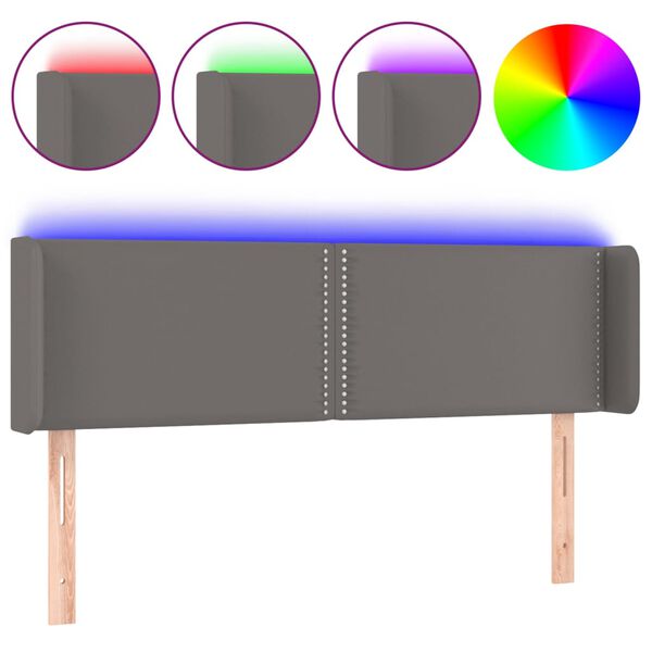 vidaXL Cabeceira cama c/ LED 147x16x78/88 cm couro artificial cinzento