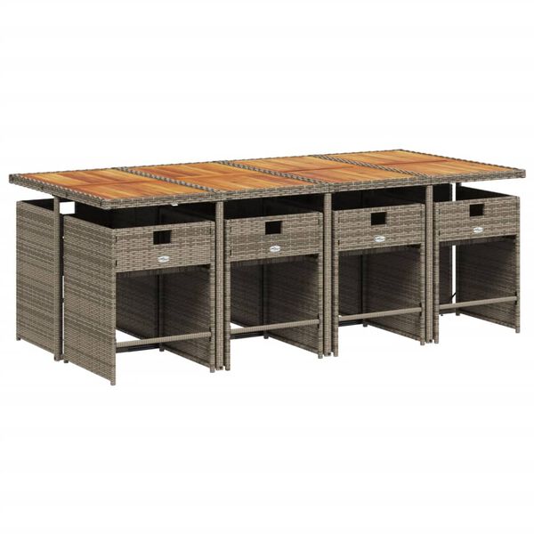 vidaXL 9 pcs conjunto de jantar p/ jardim c/ almofad&otilde;es vime PE cinza