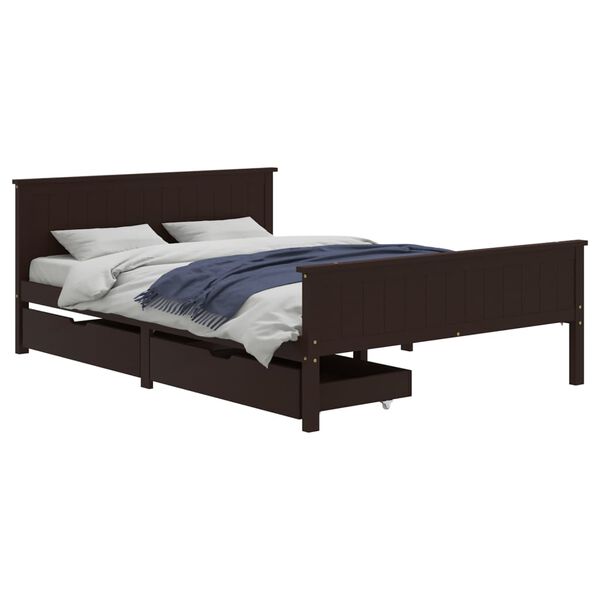 vidaXL Estrutura de cama c/ 2 gavetas 160x200 cm pinho castanho-escuro