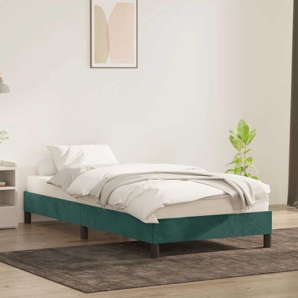 vidaXL Estrutura de cama sem colch&atilde;o 100x220 cm veludo verde-escuro