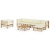 vidaXL 7 pcs conj. lounge p/ jardim em bambu c/ almofad&otilde;es branco nata
