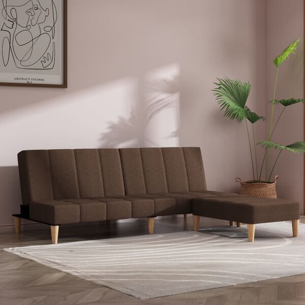 vidaXL Sof&aacute;-cama de 2 lugares c/ banco tecido castanho