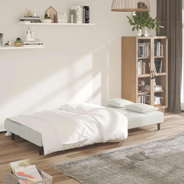 vidaXL Sofá-cama 2 lugares com duas almofadas veludo cor creme