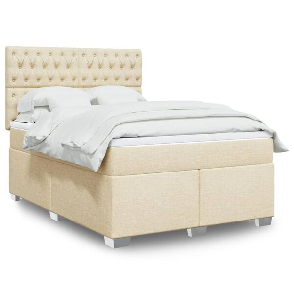 vidaXL Cama com molas/colch&atilde;o 160x200 cm tecido cor creme