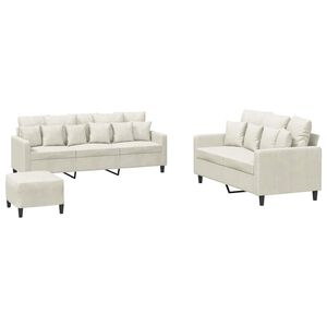 vidaXL 3 pcs conjunto de sof&aacute;s com almofad&otilde;es veludo cor creme